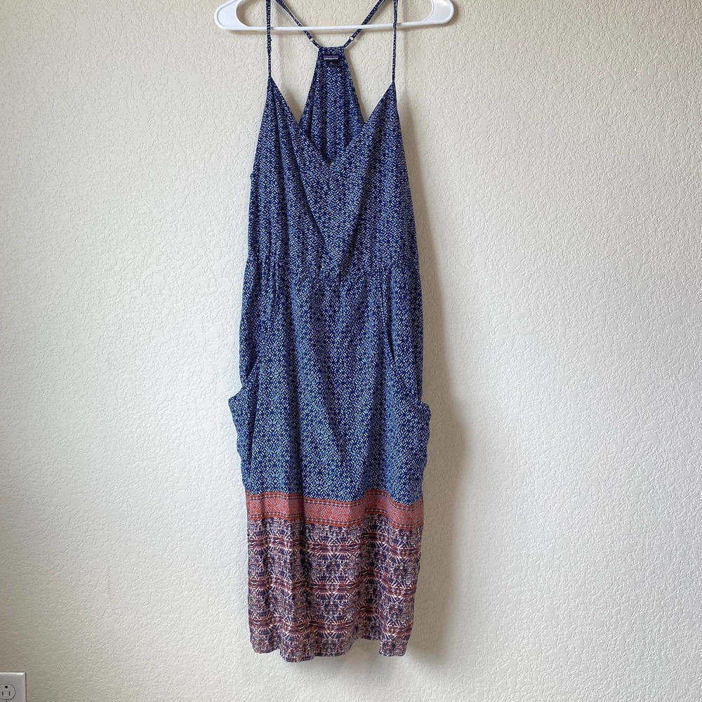Patagonia Midi Sundress Women's Size XL Blue Patterned Tank Adjustable Straps - Picture 8 of 10